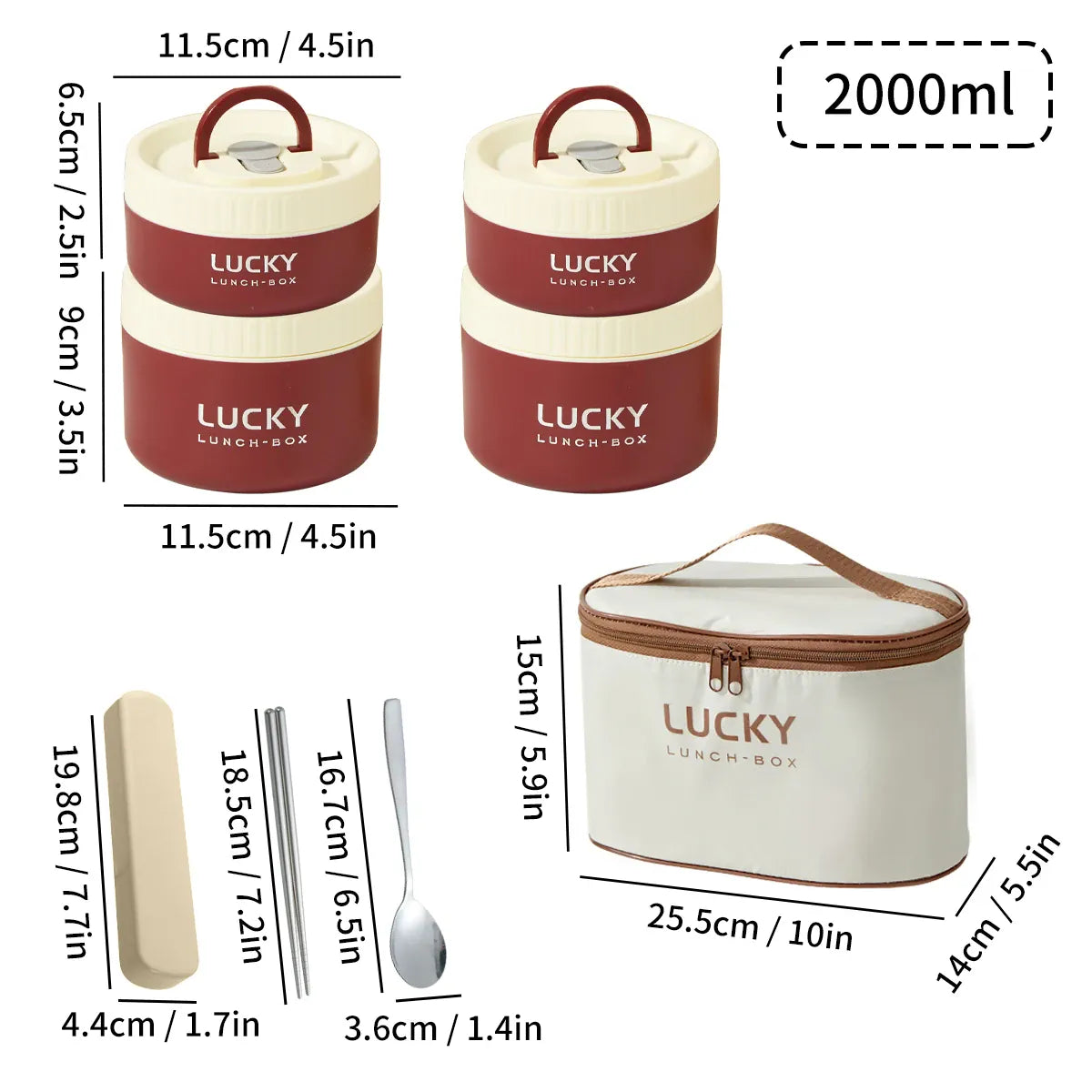 Essentialshouses Red 2000ML 304 Stainless Steel Insulated Bento Box Microwave Heatable Round Sealed Thermal Lunch Box For Kids Students Food Container