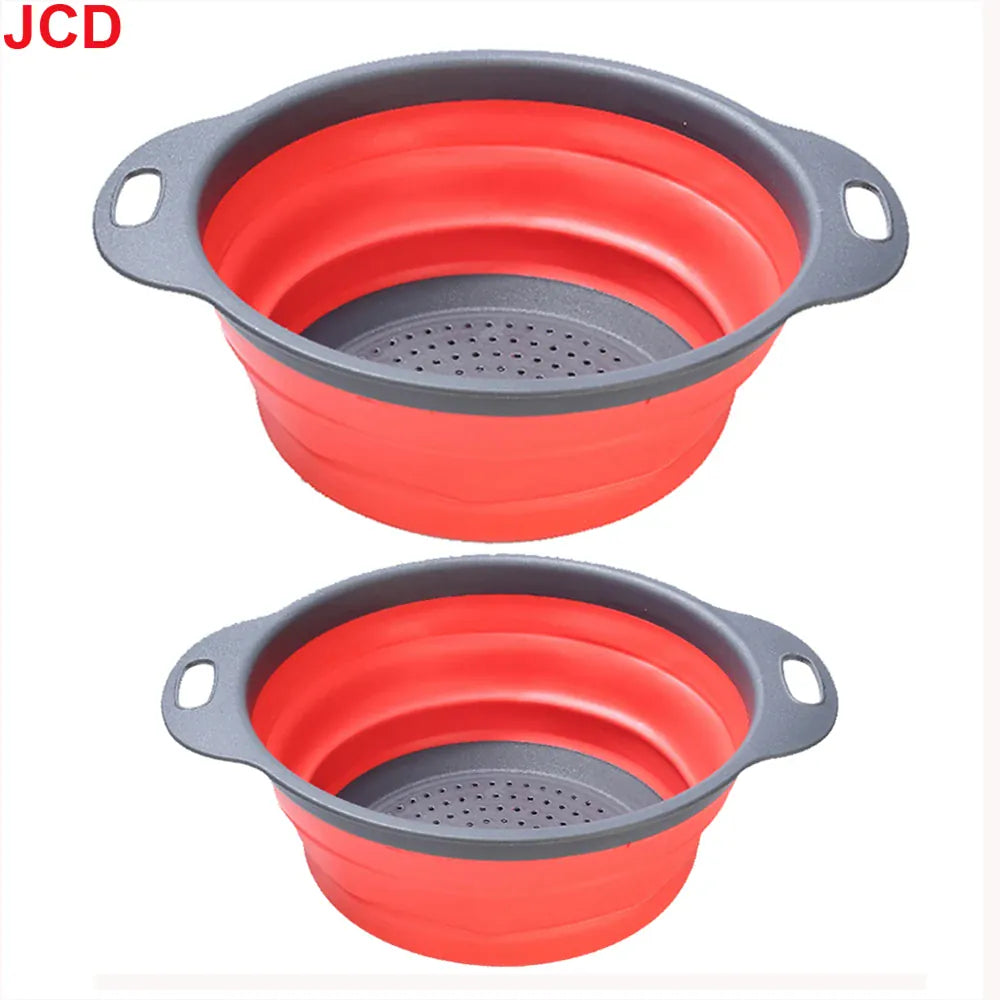 Essentialshouses Red  2pcs JCD 1pcs Fruit Vegetable Washing Basket Foldable Strainer Silicone Colander Dish Collapsible Drainer Filter Kitchen Storage Tool
