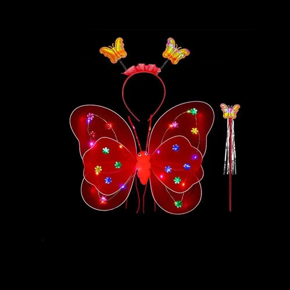 Essentialshouses red-3pcs Girls Luminous Angel Wings Skirt Light Suit