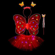 Essentialshouses red-4pcs Girls Luminous Angel Wings Skirt Light Suit