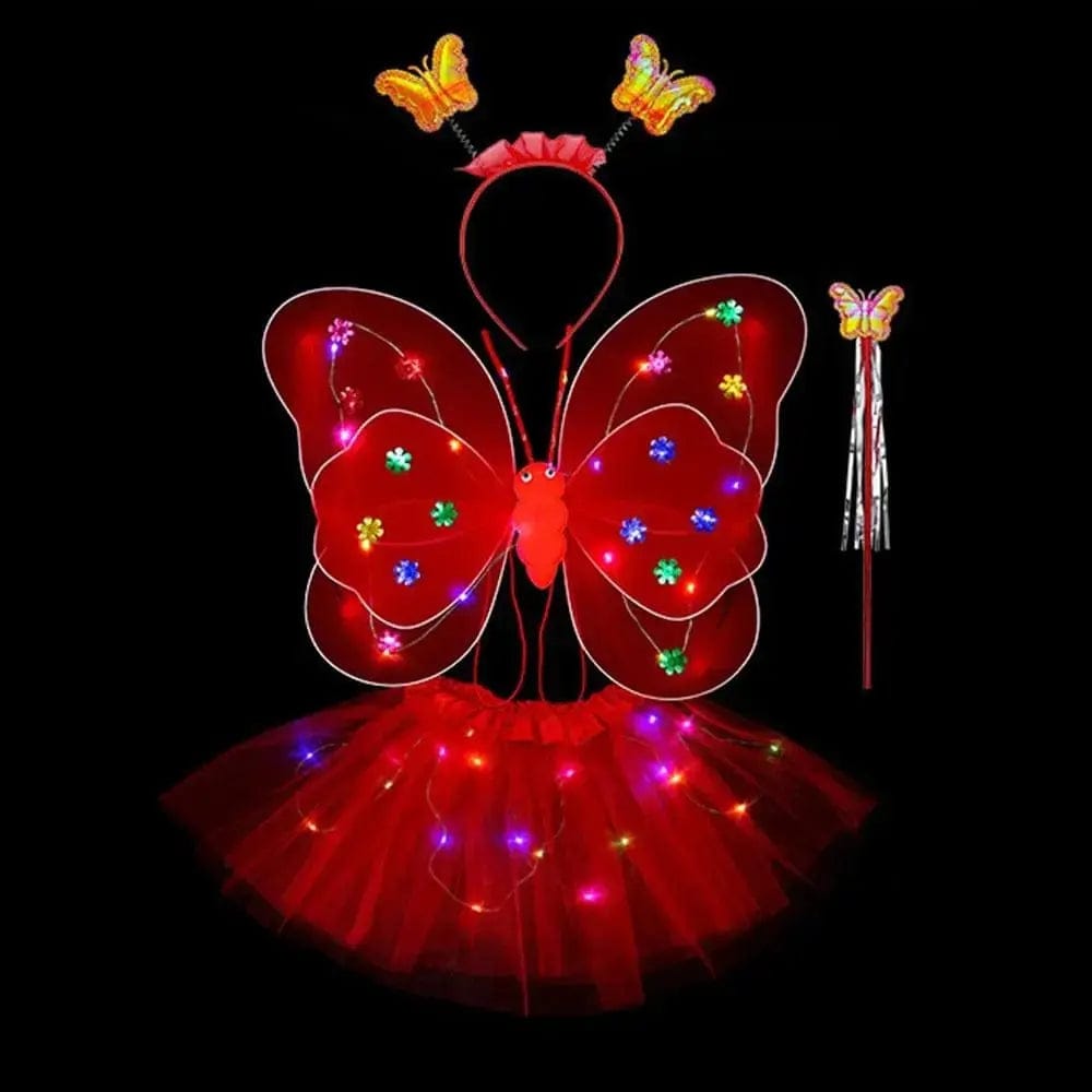 Essentialshouses red-4pcs Girls Luminous Angel Wings Skirt Light Suit
