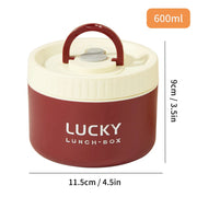 Essentialshouses Red 600ML 304 Stainless Steel Insulated Bento Box Microwave Heatable Round Sealed Thermal Lunch Box For Kids Students Food Container