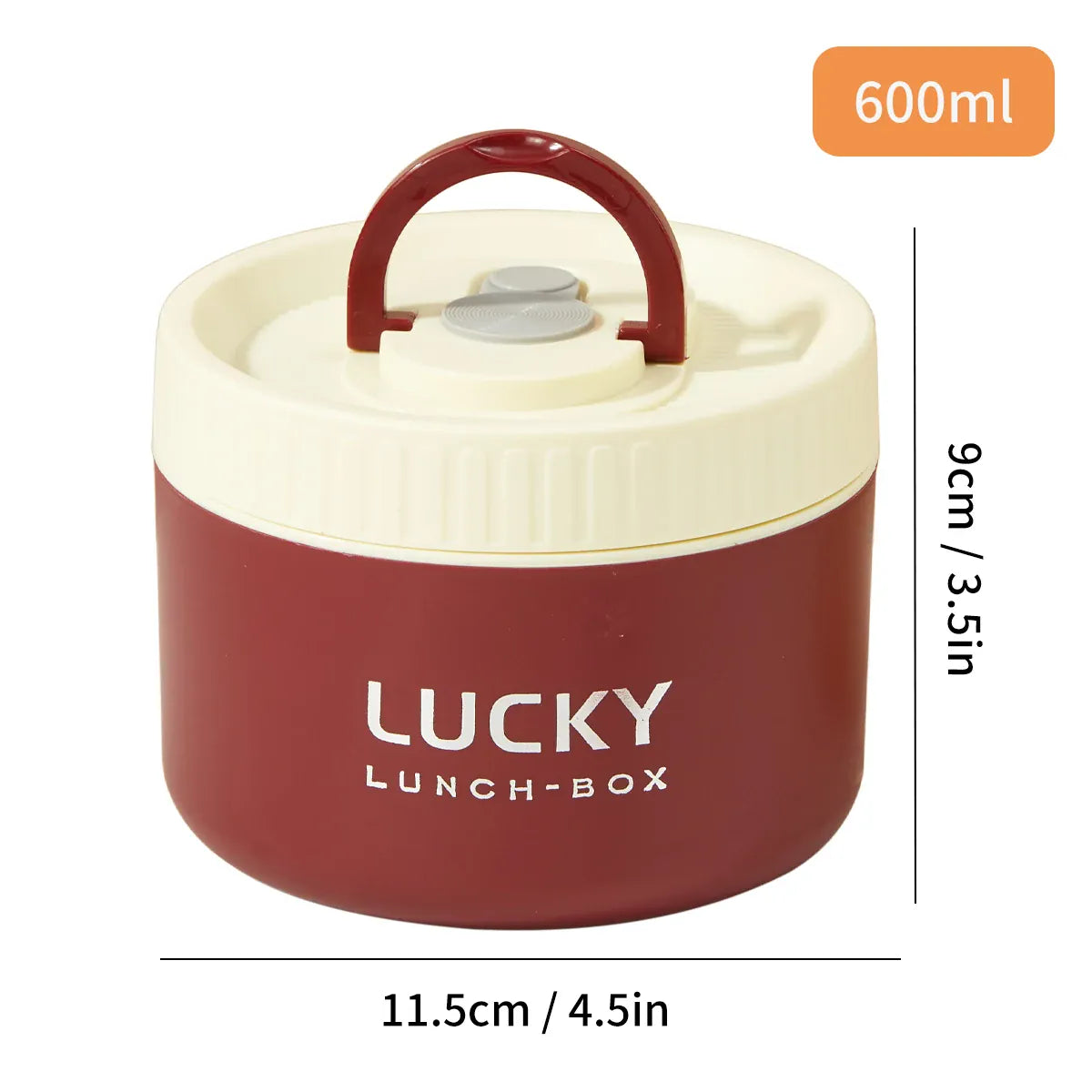 Essentialshouses Red 600ML 304 Stainless Steel Insulated Bento Box Microwave Heatable Round Sealed Thermal Lunch Box For Kids Students Food Container
