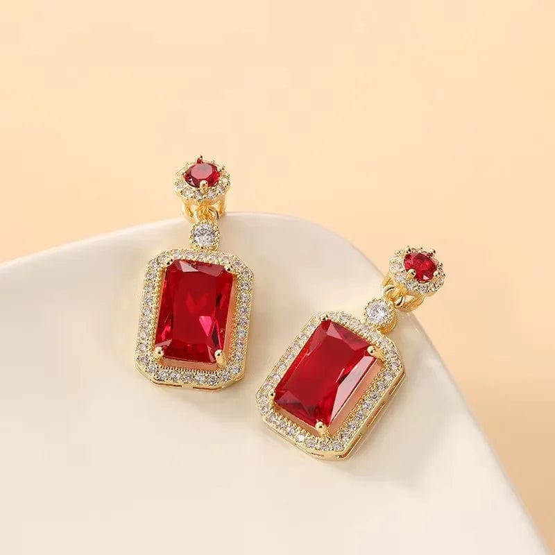 Essentialshouses Red Earrings Emerald 18k Gold Plated Jewelry Sets