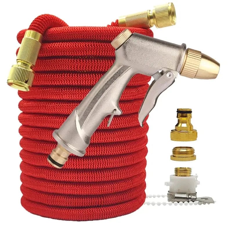 Essentialshouses Red hose with gun / 75ft Double Metal Connector Pvc Reel Pipe