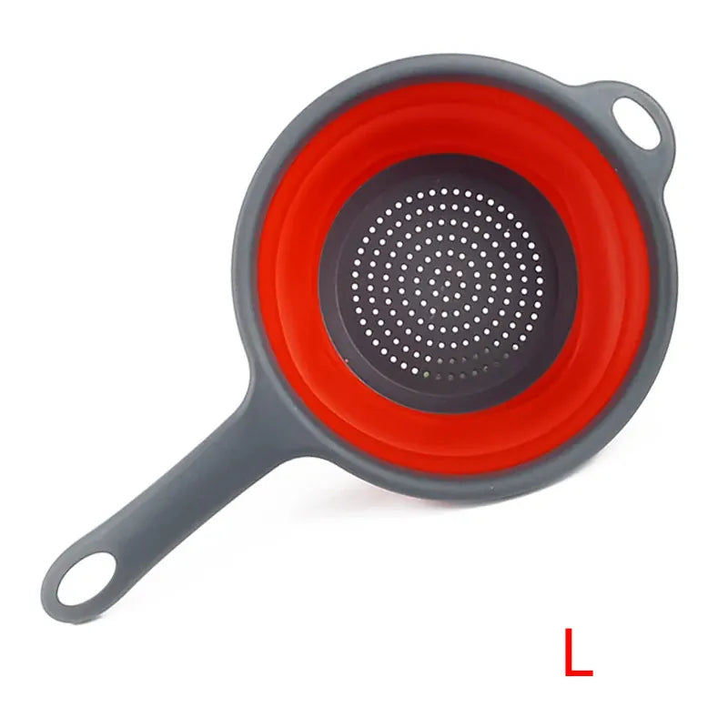 Essentialshouses Red L LMETJMA Silicone Collapsible Colander with Handle Kitchen Folding Strainer Colander for Draining Pasta Vegetable Fruit JT111