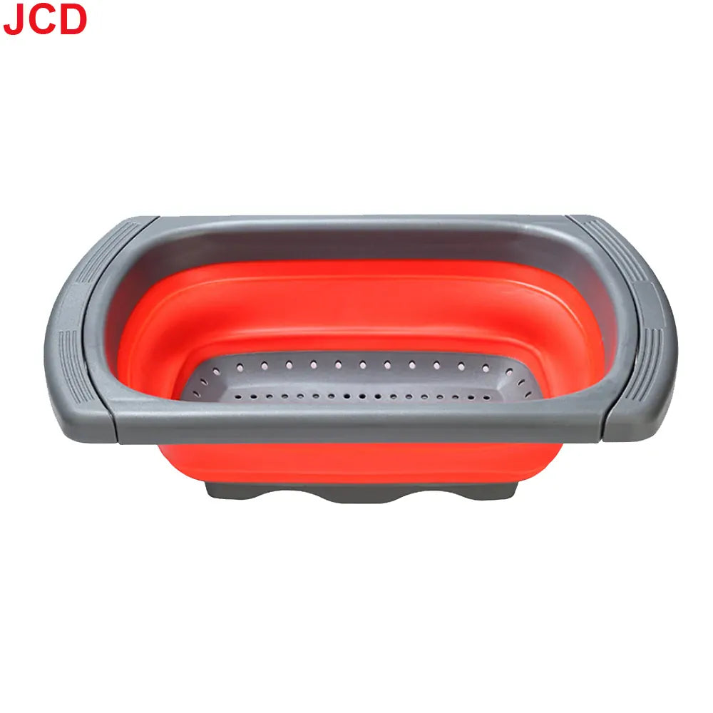 Essentialshouses Red long rod JCD 1pcs Fruit Vegetable Washing Basket Foldable Strainer Silicone Colander Dish Collapsible Drainer Filter Kitchen Storage Tool