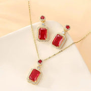 Essentialshouses Red sets 2pcs Emerald 18k Gold Plated Jewelry Sets