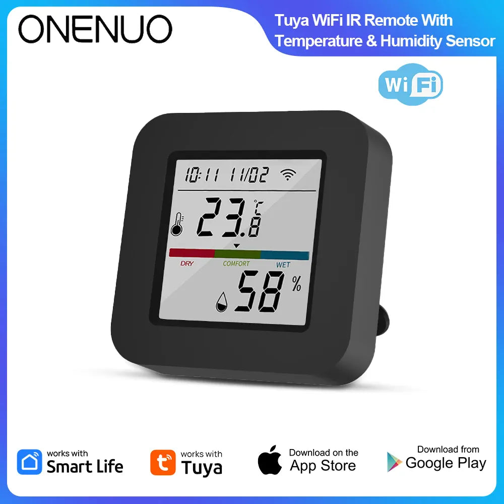 Essentialshouses Remote Temp Humi WIFI Remote Control with Tuya APP Intelligent WIFI Universal Remote Control Support APP Controlling TV /Air Conditioner/Fan
