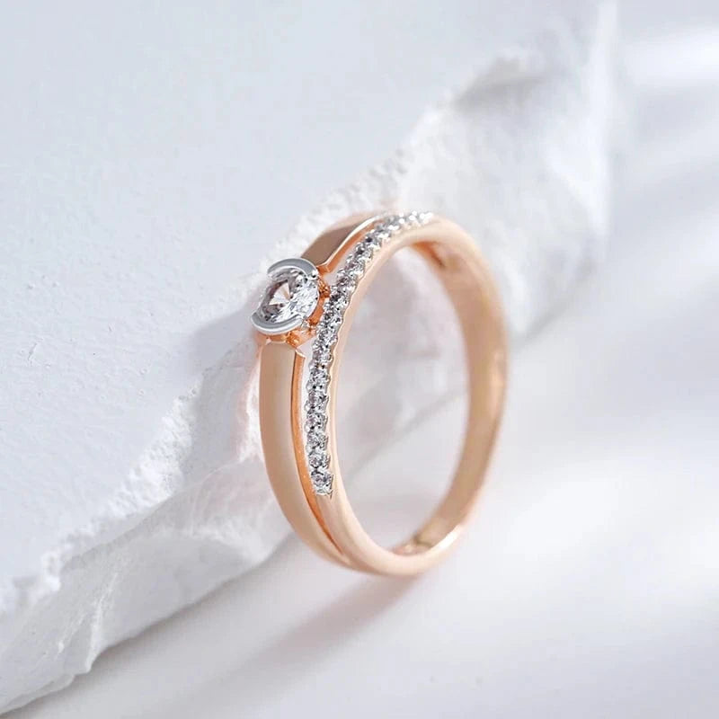 Essentialshouses Ring Natural Luxury Ring For Women 585 Rose Gold Silver Color Mix Setting Slim Design - Daily Bride Wedding Jewelry