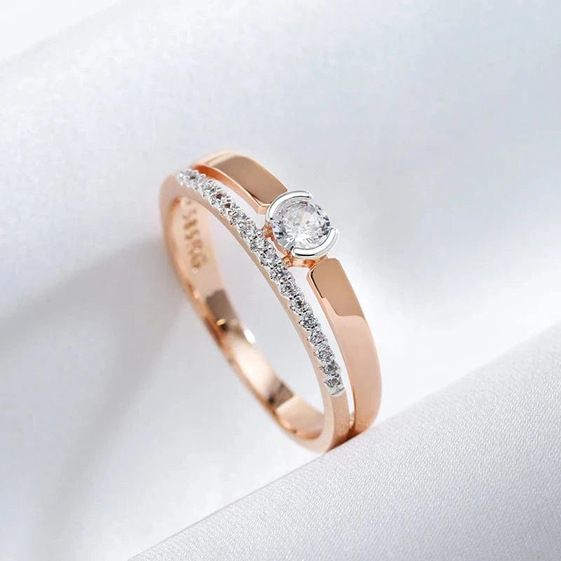 Essentialshouses Ring Natural Luxury Ring For Women 585 Rose Gold Silver Color Mix Setting Slim Design - Daily Bride Wedding Jewelry
