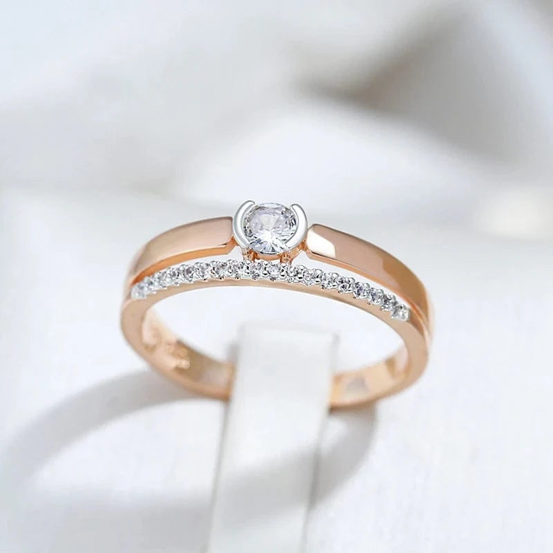 Essentialshouses Ring Natural Luxury Ring For Women 585 Rose Gold Silver Color Mix Setting Slim Design - Daily Bride Wedding Jewelry