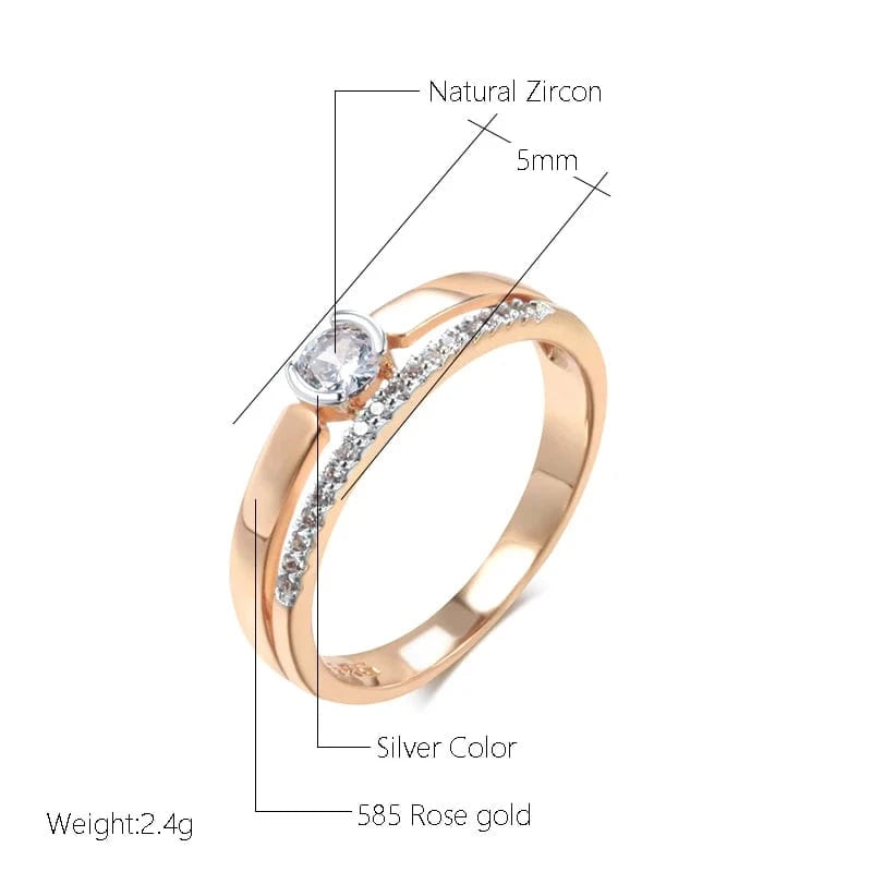 Essentialshouses Ring Natural Luxury Ring For Women 585 Rose Gold Silver Color Mix Setting Slim Design - Daily Bride Wedding Jewelry