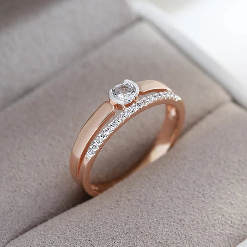 Essentialshouses Ring Natural Luxury Ring For Women 585 Rose Gold Silver Color Mix Setting Slim Design - Daily Bride Wedding Jewelry
