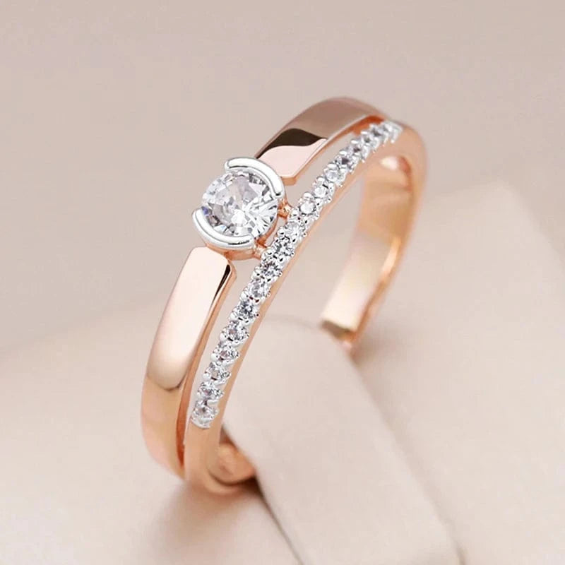 Essentialshouses Ring Natural Luxury Ring For Women 585 Rose Gold Silver Color Mix Setting Slim Design - Daily Bride Wedding Jewelry