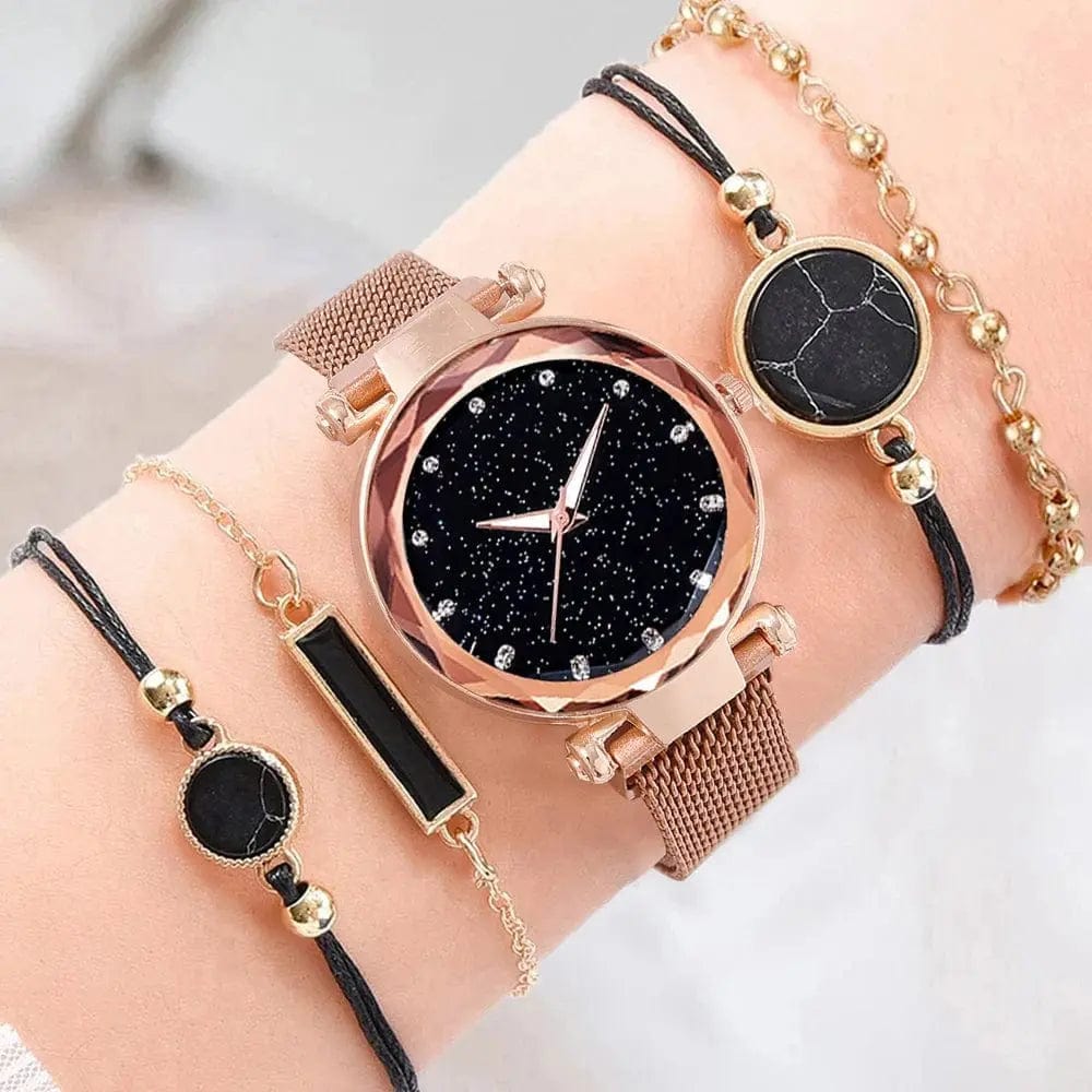 Essentialshouses Rose Gold B Magnetic Starry Sky Women Watches