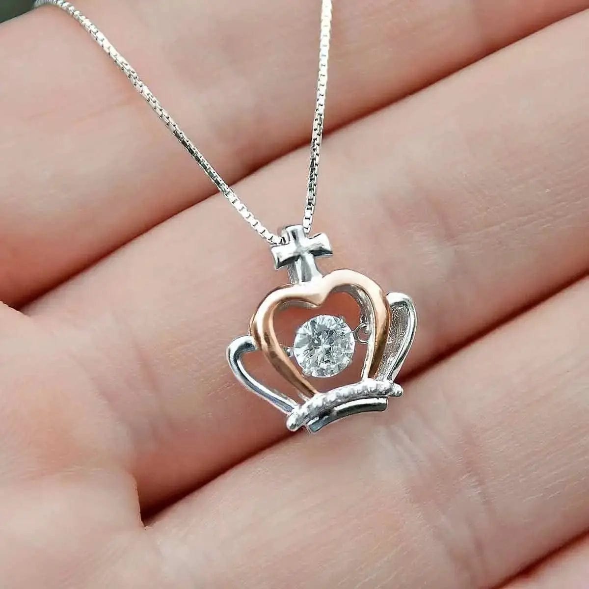 Essentialshouses ROSE GOLD COLOR Crown Zircon Necklace With Message Card