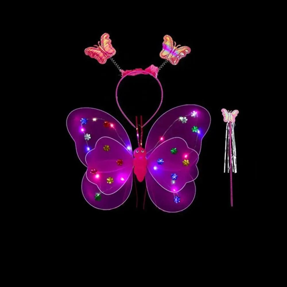 Essentialshouses rose red-3pcs Girls Luminous Angel Wings Skirt Light Suit