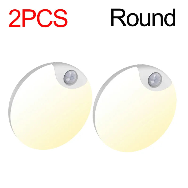 Essentialshouses Round 2PCS Motion Sensor Step Light, USB Rechargeable Wireless LED Floor Lamp for Indoor Stairs Hallway Wardrobe Auto On/Off Night Lighting