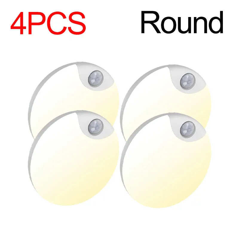 Essentialshouses Round 4PCS Motion Sensor Step Light, USB Rechargeable Wireless LED Floor Lamp for Indoor Stairs Hallway Wardrobe Auto On/Off Night Lighting