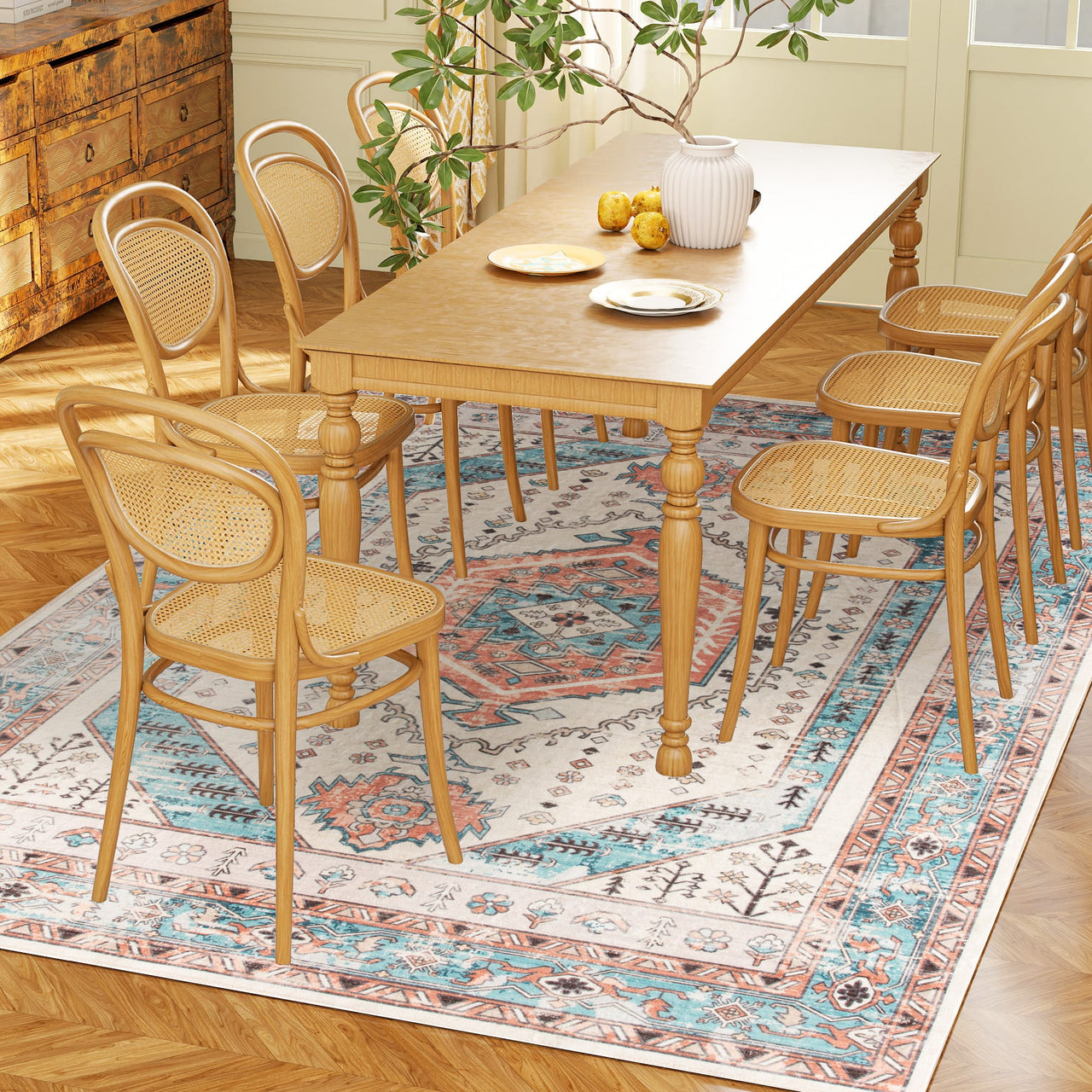 Essentialshouses Rugs & Carpets Brown and Blue 4x6 Area Rug, Vintage Machine Washable Rug, Non-Slip Floor Carpet For Living Room, Bedroom, Dining Room, Brown And Blue