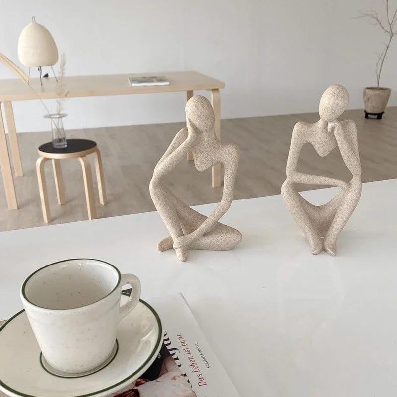 Essentialshouses 🧘Sand Color “The Thinker” Resin Statue – Nordic Decor