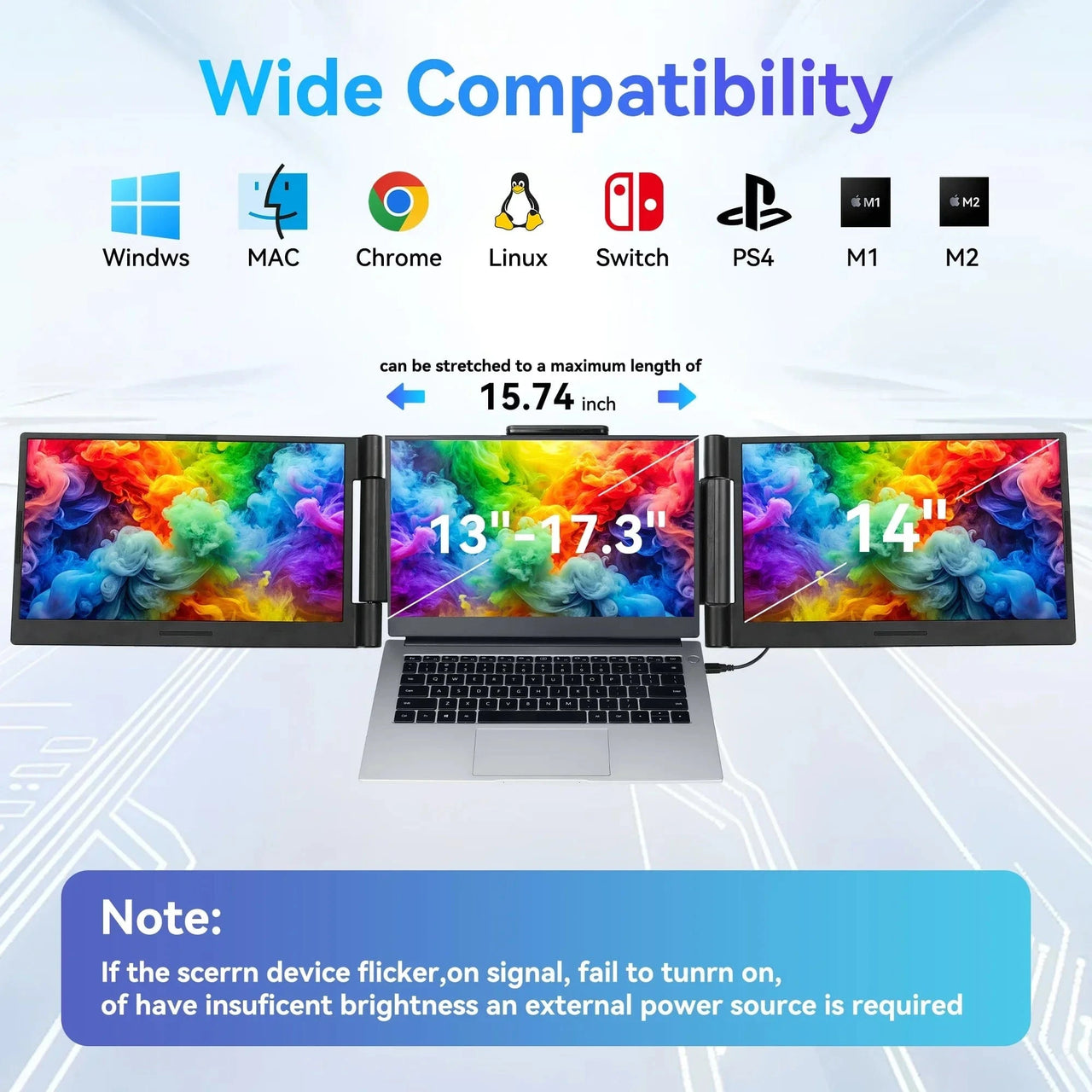 Triple Screen Laptop Extender – 14" FHD 1080P Dual Portable Monitors for Windows, MacBook, Chrome, Android – USB/HDMI Plug & Play