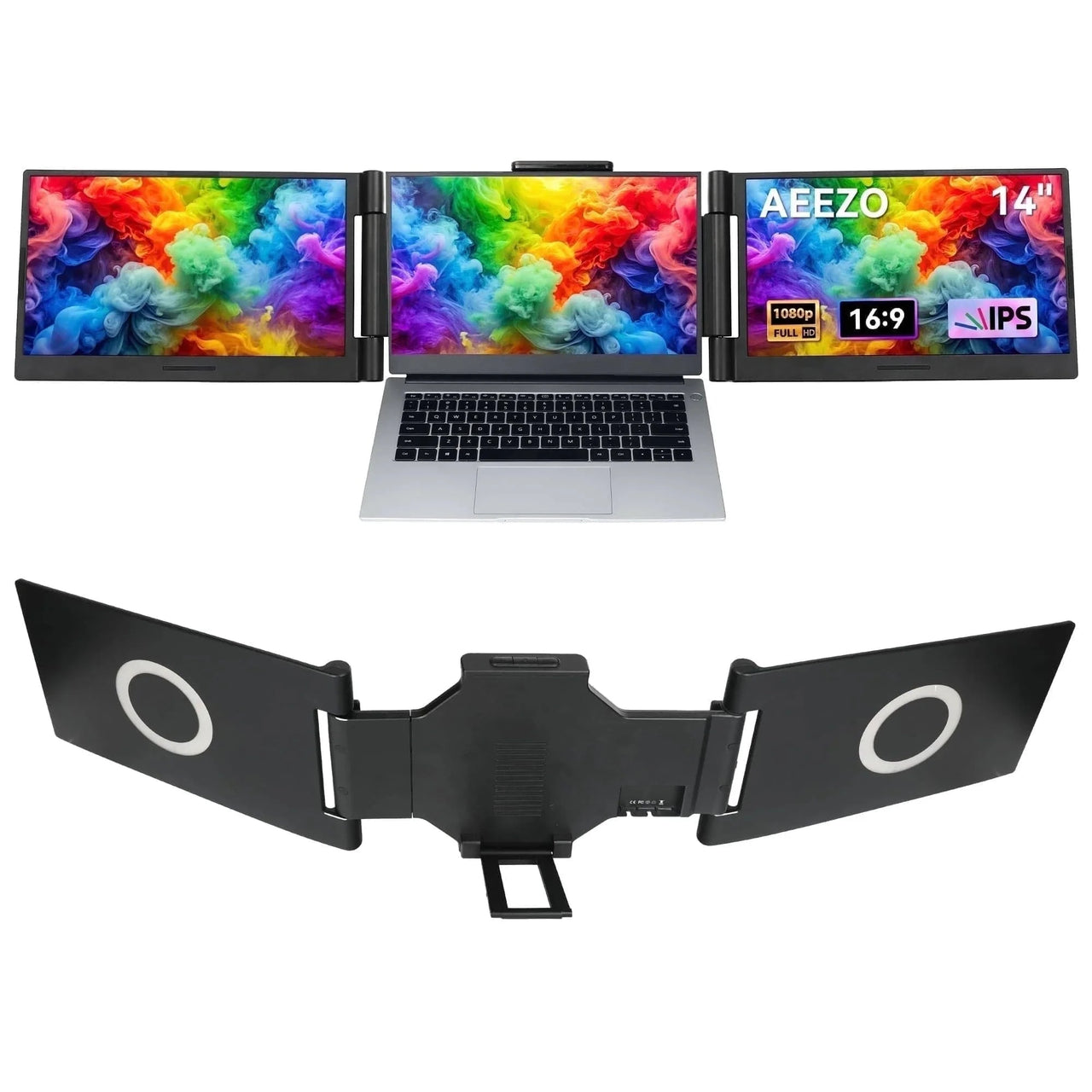 Triple Screen Laptop Extender – 14" FHD 1080P Dual Portable Monitors for Windows, MacBook, Chrome, Android – USB/HDMI Plug & Play