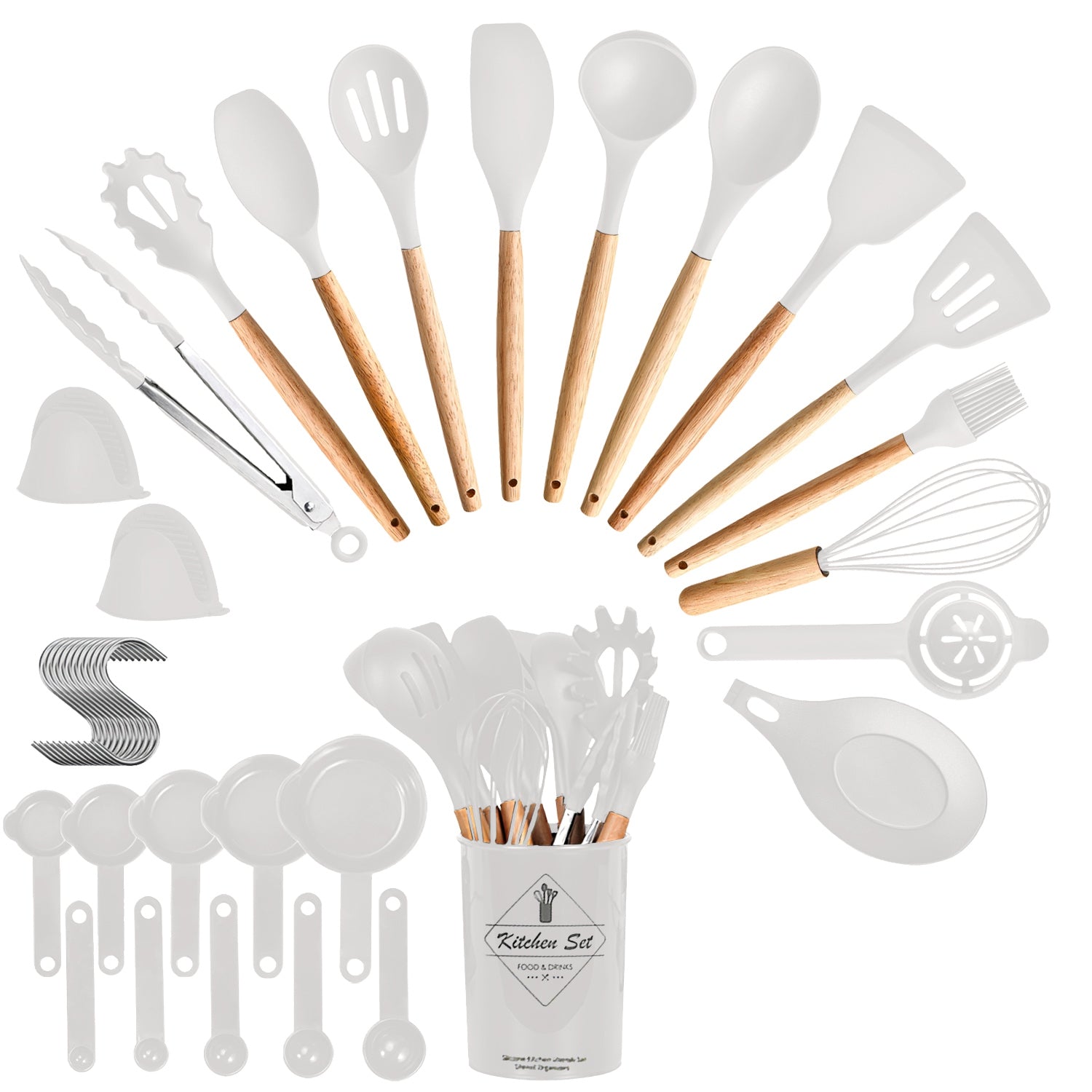 Essentials House silicone utensil set spatulas and ladle with wood handles