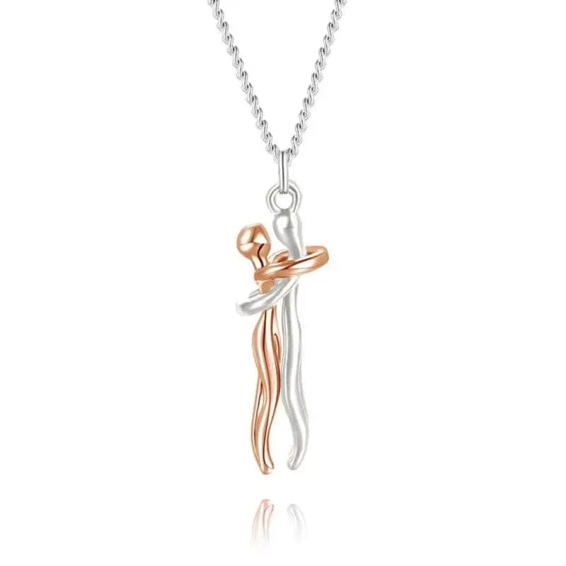 Essentialshouses Silver RoseGold / L Couple Hugging Pendant Necklace