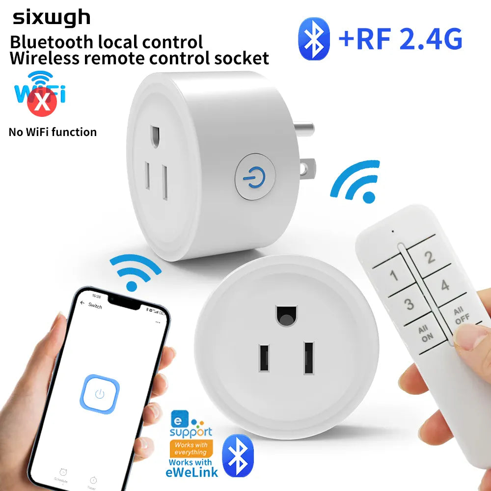 Essentialshouses SIXWGH Smart Socket Bluetoot US Plug , 2.4G Remote Control,Home Appliance eWelink App Control Timing socket