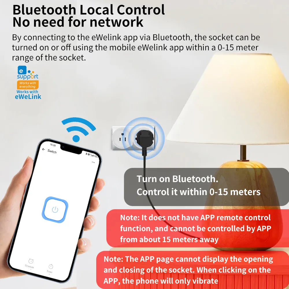Essentialshouses SIXWGH Smart Socket Bluetoot US Plug , 2.4G Remote Control,Home Appliance eWelink App Control Timing socket