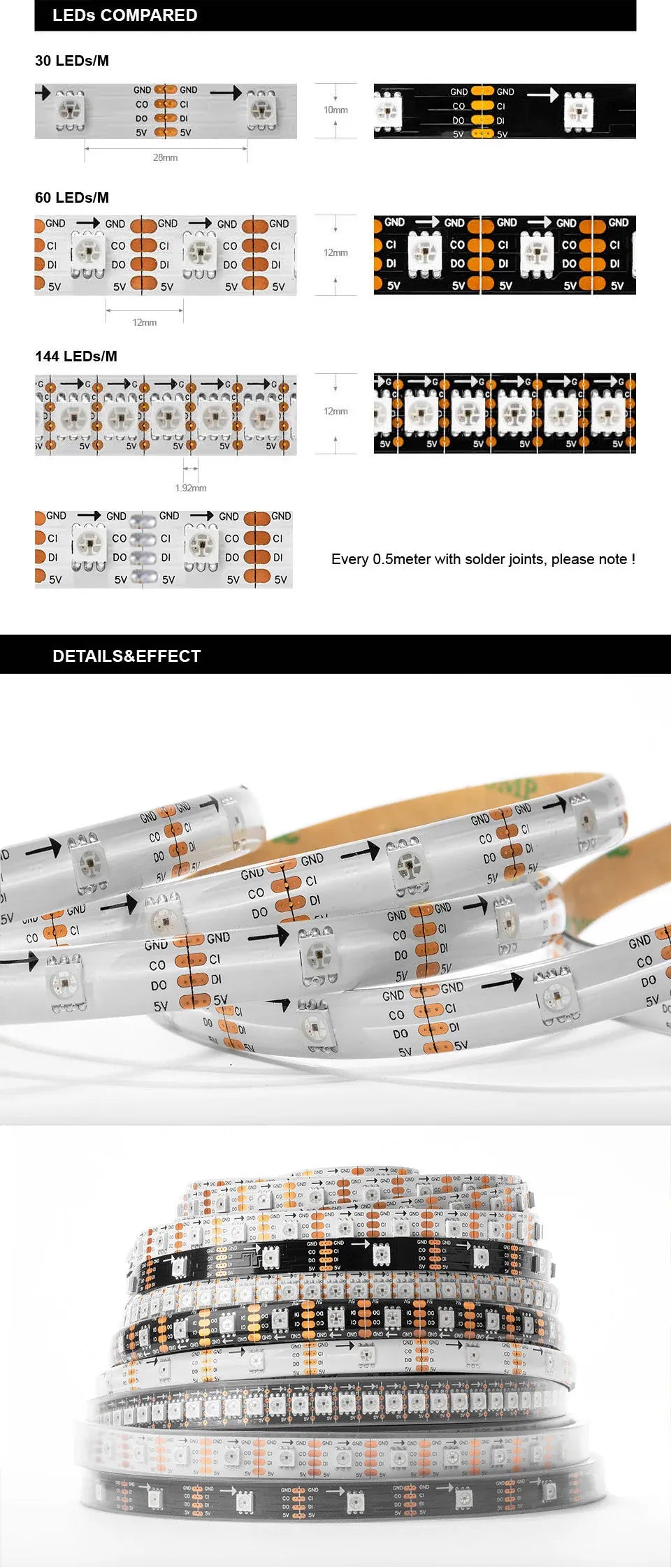 Essentialshouses SK9822 RGB Led Strip Light Similar APA102 1m 5m 30 60 144 LED DATA and CLOCK Separately Individually Addressable IP30 65 67 DC5V