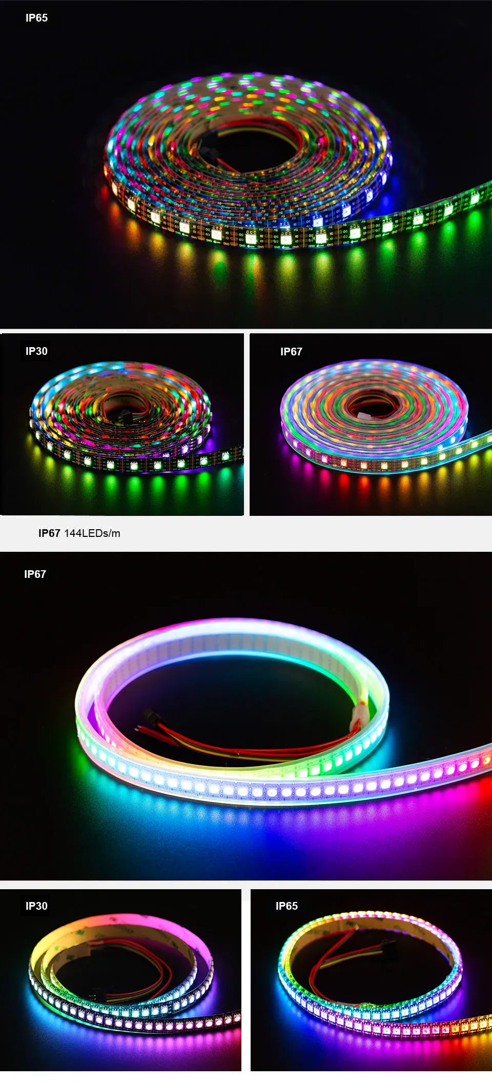 Essentialshouses SK9822 RGB Led Strip Light Similar APA102 1m 5m 30 60 144 LED DATA and CLOCK Separately Individually Addressable IP30 65 67 DC5V
