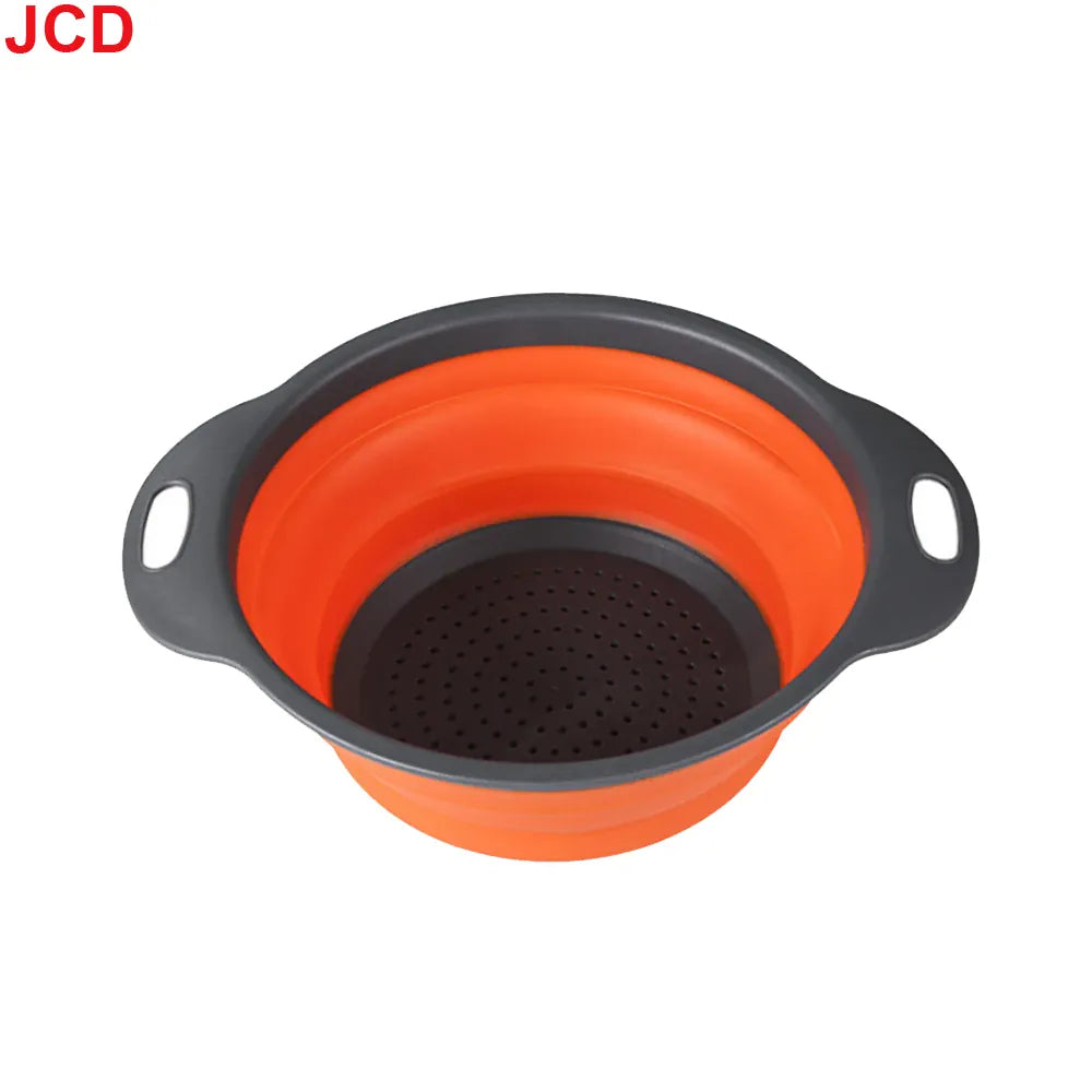 Essentialshouses Small Orange JCD 1pcs Fruit Vegetable Washing Basket Foldable Strainer Silicone Colander Dish Collapsible Drainer Filter Kitchen Storage Tool
