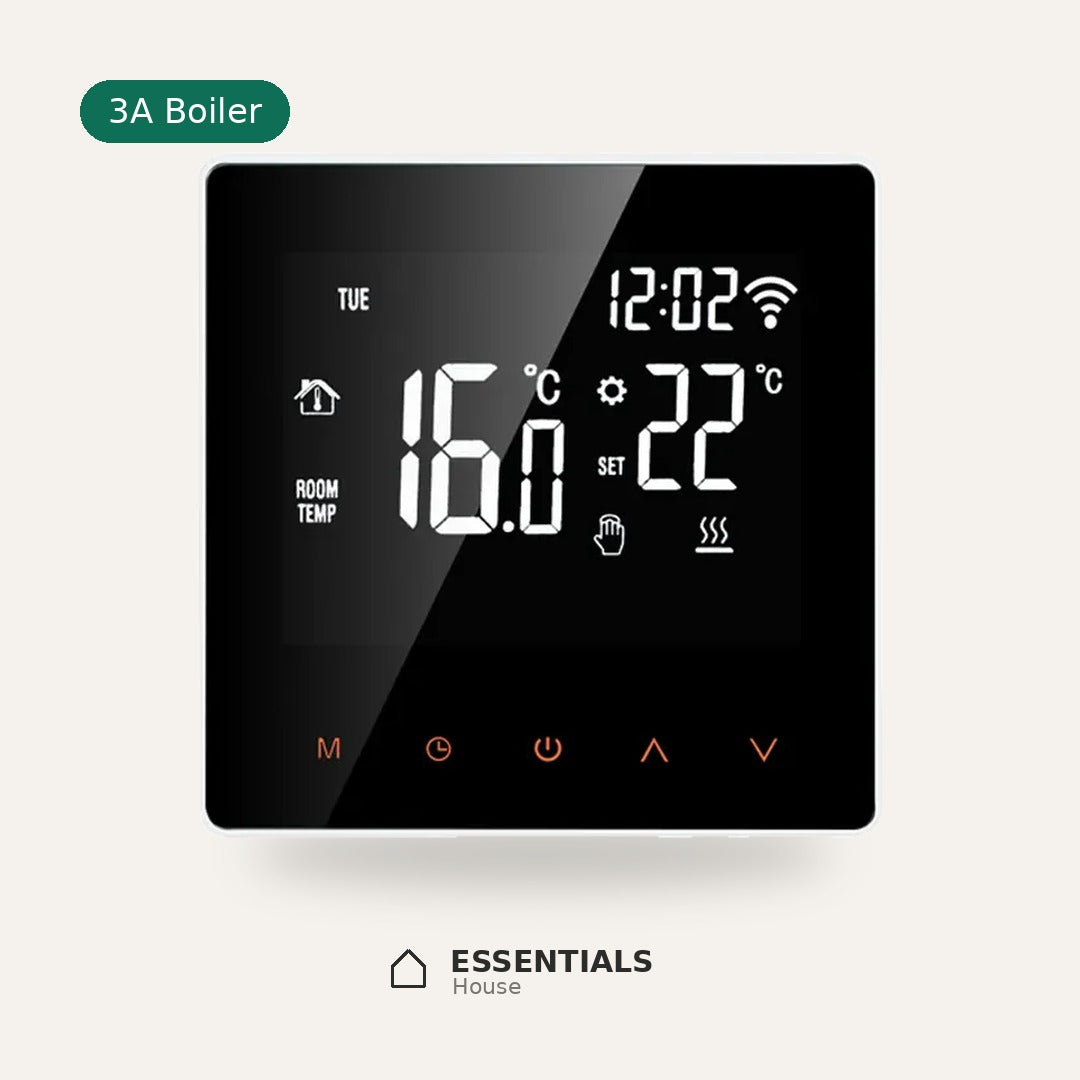 Essentials House smart WiFi thermostat for 3A water or gas boiler control, front view