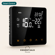 Essentials House smart WiFi thermostat with digital temperature display and touch controls
