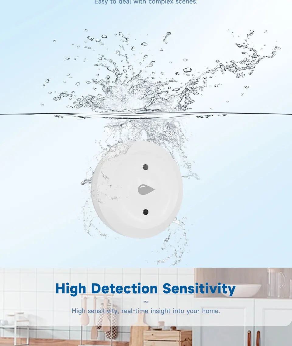 Essentialshouses Smart ZigBee3.0 2MQTT Water Leakage Sensor Flood Overflow Alarm APP Remote Monitoring Work with Home Assistant Security Detector