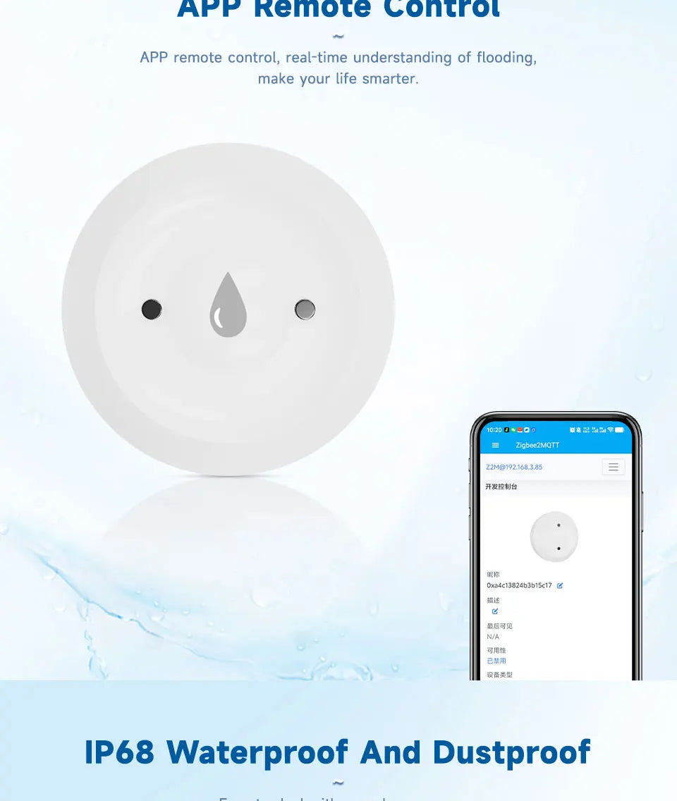 Essentialshouses Smart ZigBee3.0 2MQTT Water Leakage Sensor Flood Overflow Alarm APP Remote Monitoring Work with Home Assistant Security Detector