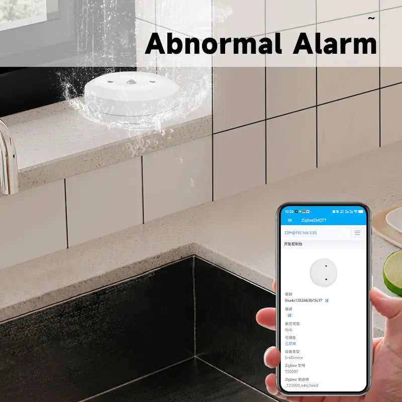 Essentialshouses Smart ZigBee3.0 2MQTT Water Leakage Sensor Flood Overflow Alarm APP Remote Monitoring Work with Home Assistant Security Detector