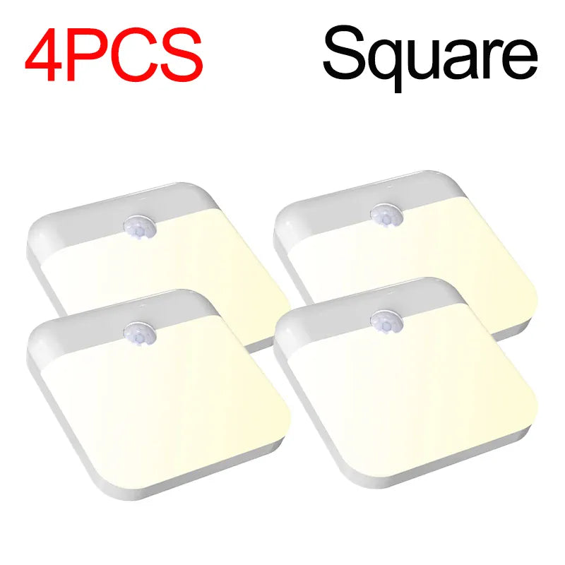 Essentialshouses Square 4PCS Motion Sensor Step Light, USB Rechargeable Wireless LED Floor Lamp for Indoor Stairs Hallway Wardrobe Auto On/Off Night Lighting