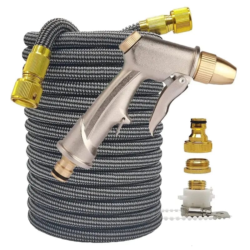 Essentialshouses Stripe hose with gun / 50ft Double Metal Connector Pvc Reel Pipe