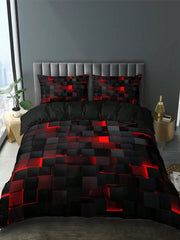 Essentialshouses Technology Style Red Grid Cover Set