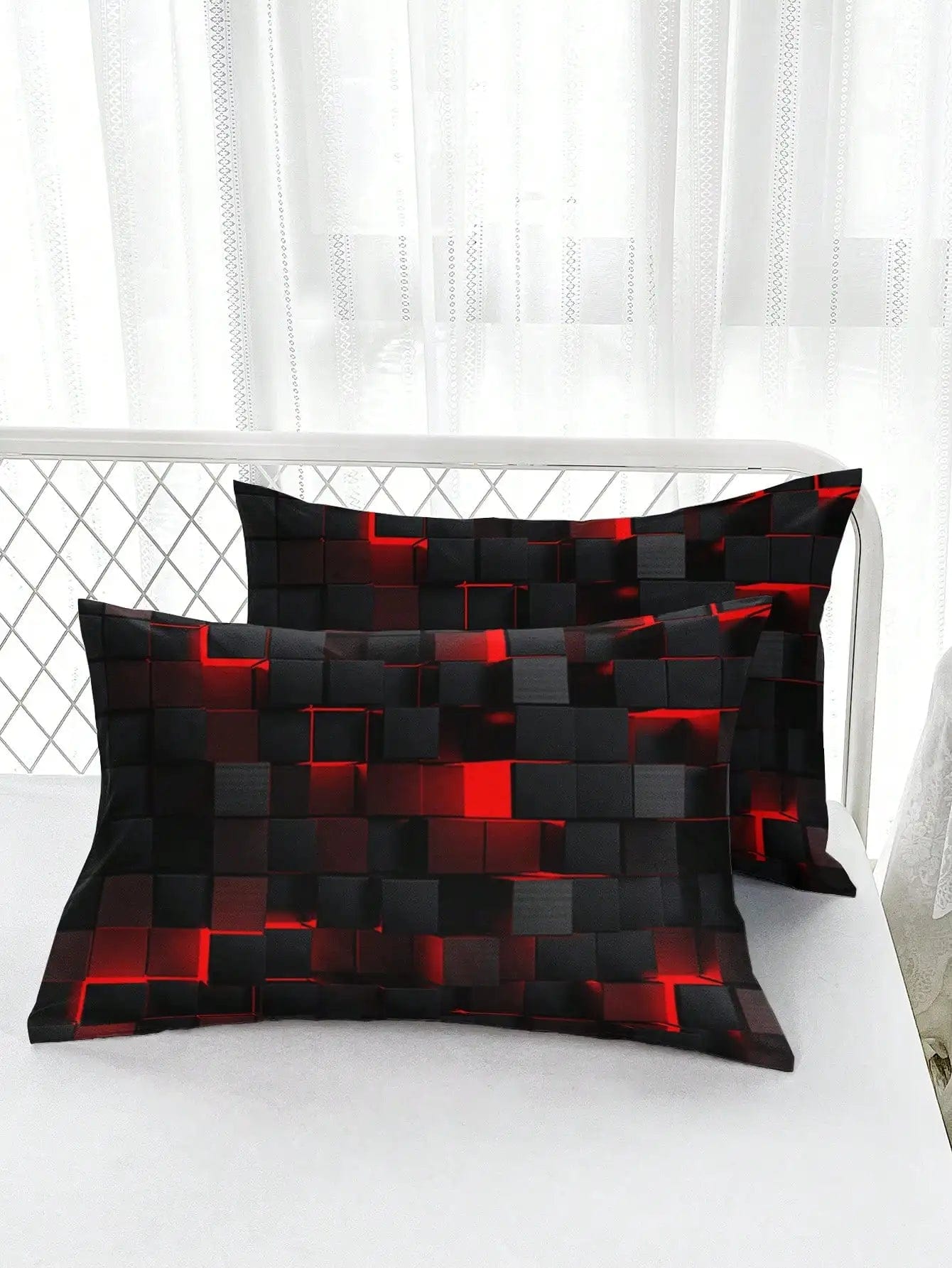 Essentialshouses Technology Style Red Grid Cover Set
