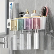 Essentialshouses Toothbrush Holder With Squeezer Perforation-free Bathroom Shelf Mouthwash Cup Toothbrush Holder