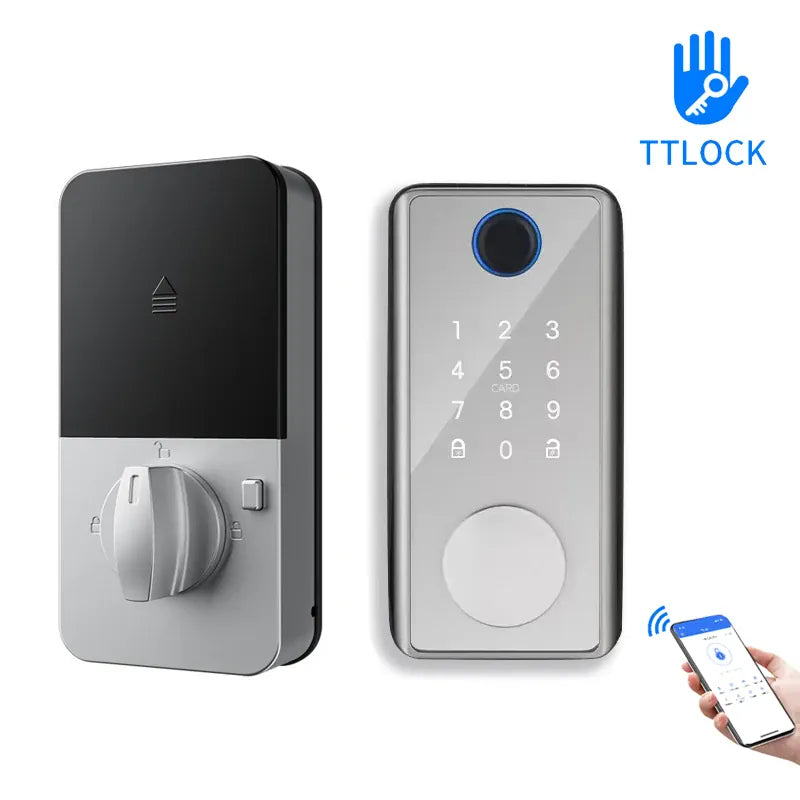 Essentialshouses TTLock APP Smart Fingerprint Password Card US Deadbolt Automatic Latch Motor Lock