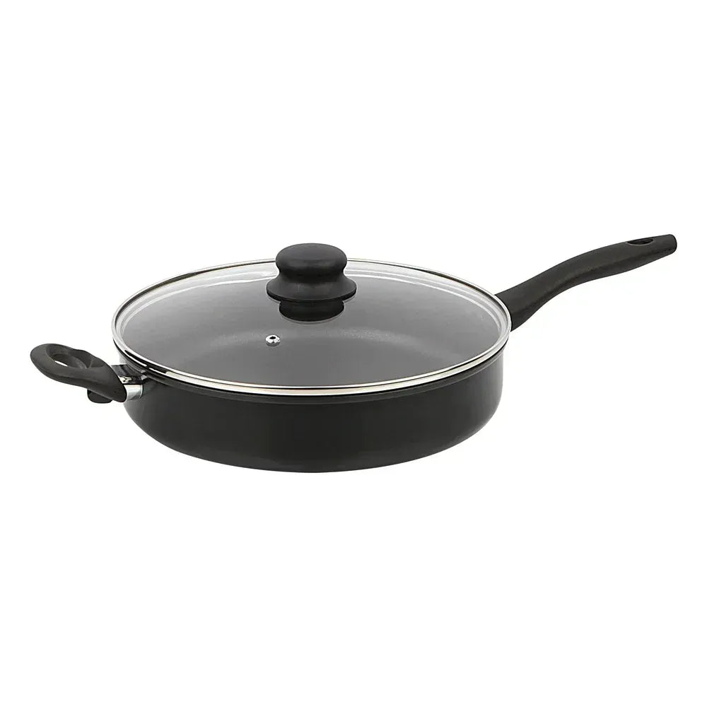Essentialshouses United States Non-Stick Jumbo Cooker with Glass Lid Cool Touch Handle Dishwasher Safe Cooking Pan Everyday Use Easy Clean Cooking Essential