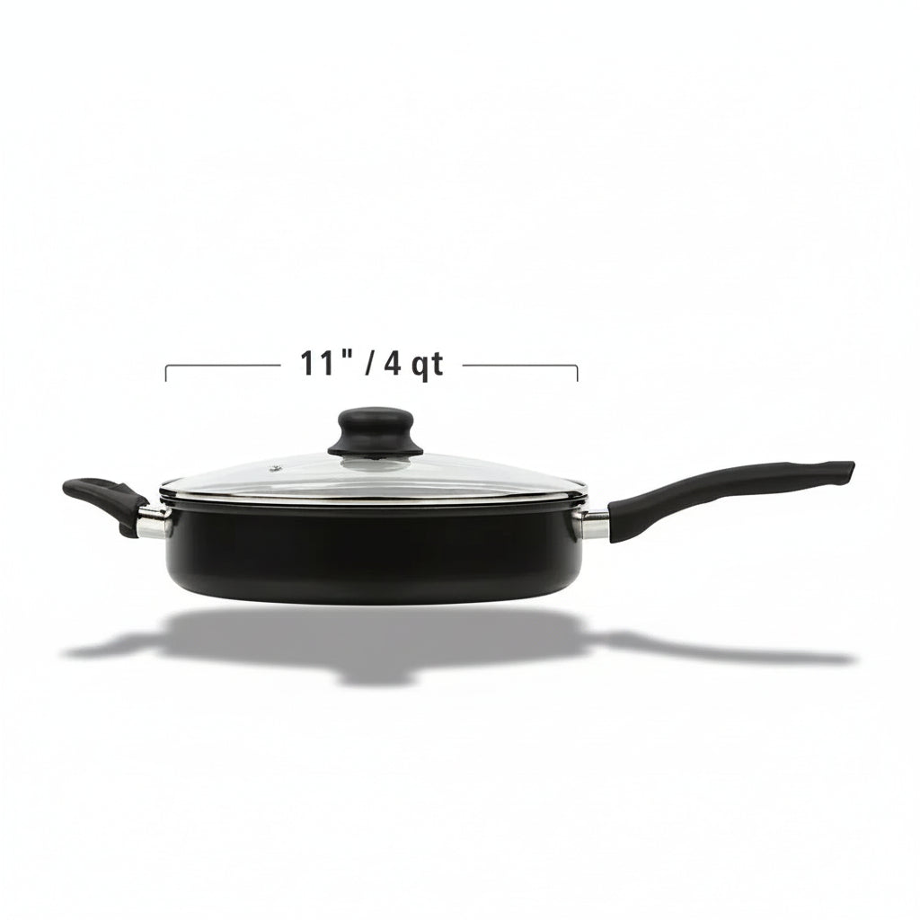 Essentialshouses United States Non-Stick Jumbo Cooker with Glass Lid Cool Touch Handle Dishwasher Safe Cooking Pan Everyday Use Easy Clean Cooking Essential
