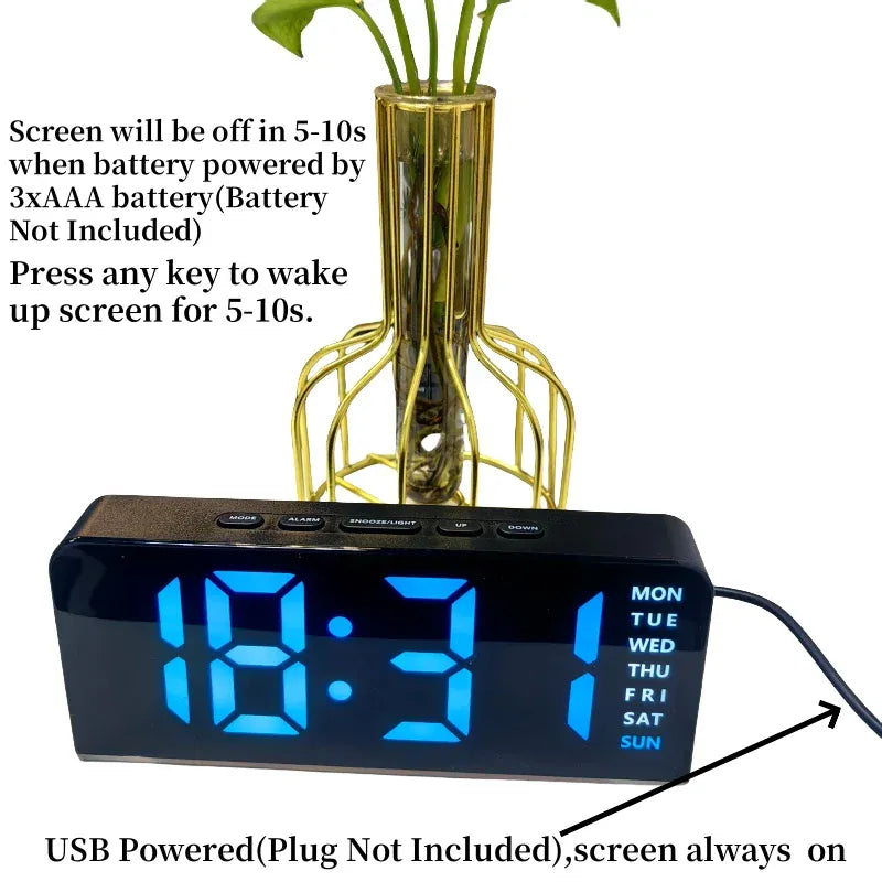 Essentialshouses USB Powered Digital Alarm Clock with Mood Light Dual Alarm Snooze Table Clock 4 Levels Brightness 12/24H Electronic LED Clock