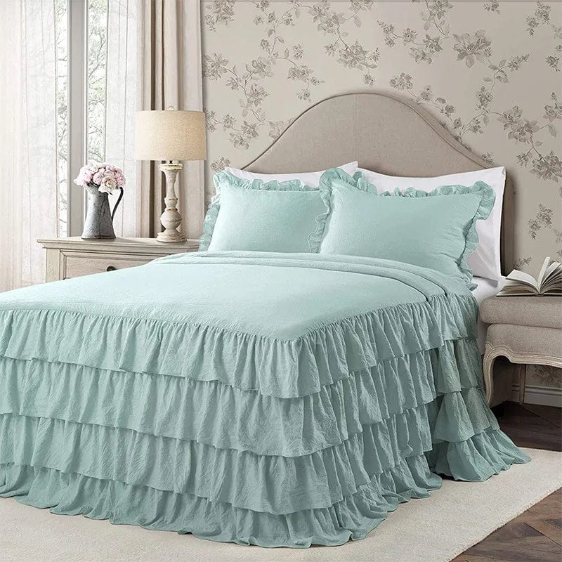 Essentialshouses Water Green / 200x230cm Bedding Lotus Leaf Lace Bed Skirt